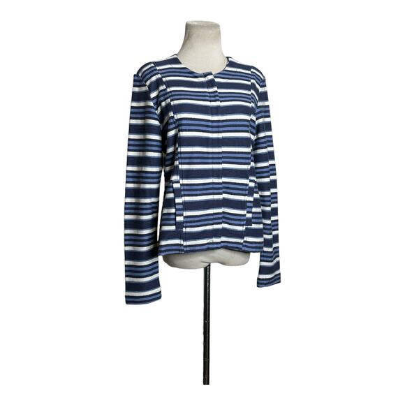 DB Blue and Ivory Striped Front Zip Front Pockets Cotton Jacket Size Small - Picture 11 of 11